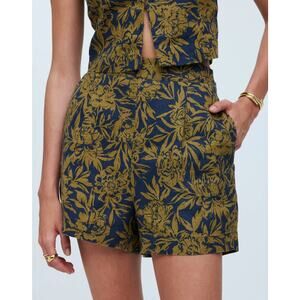 NWT Madewell Clean Pull-On Shorts In 100% Linen Deep Shadow Floral Size Medium